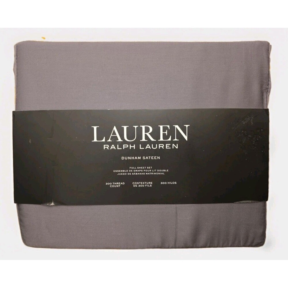 Ralph Lauren Dunham Sateen Full Sheet Set Charcoal Gray 300 TC 100% Cotton NEW